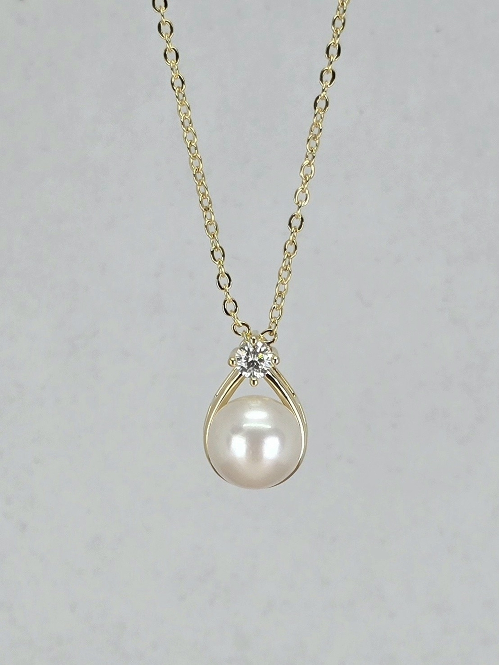 14k Gold-Filled Freshwater Pearl Teardrop Necklace with Moissanite Accent